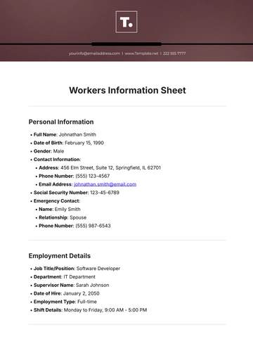 Free Workers Information Sheet Template to Edit Online