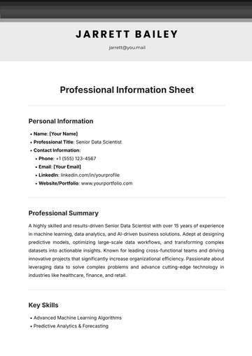 Free Professional Information Sheet Template to Edit Online