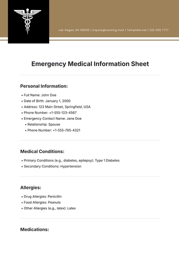 Free Emergency Medical Information Sheet Template to Edit Online