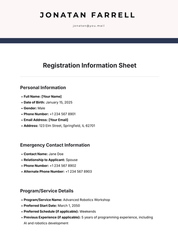 Free Registration Information Sheet Template to Edit Online