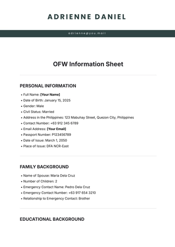 Free OFW Information Sheet Template to Edit Online