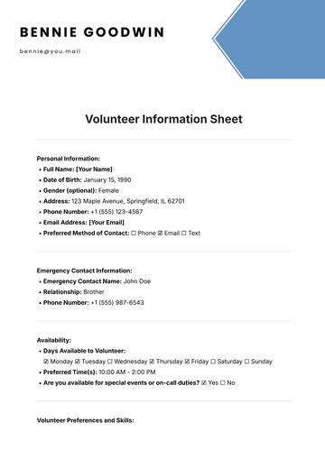 Free Volunteer Information Sheet Template to Edit Online