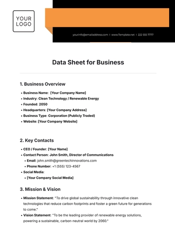 Free Data Sheet for Business Template to Edit Online
