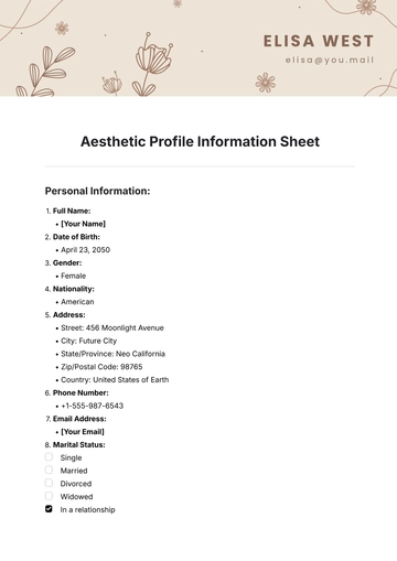 Free Aesthetic Profile Information Sheet Template to Edit Online