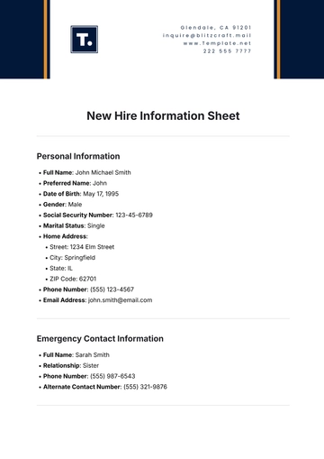 Free New Hire Information Sheet Template to Edit Online