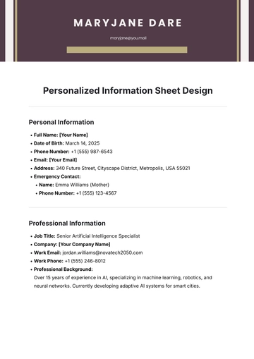 Free Personalized Information Sheet Design Template to Edit Online