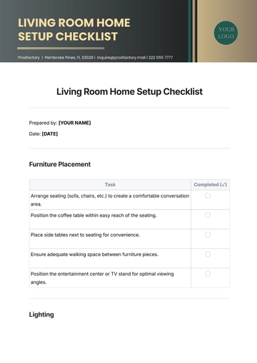 Free Living Room Home Setup Checklist Template to Edit Online