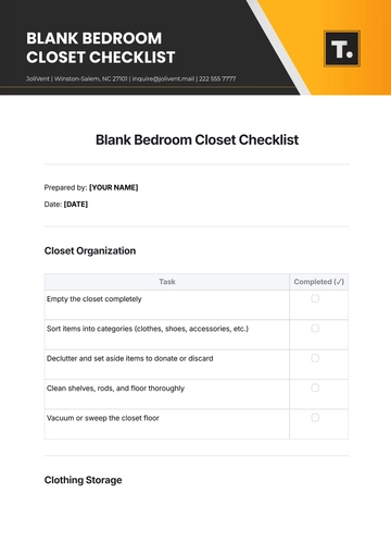 Free Blank Bedroom Closet Checklist Template to Edit Online