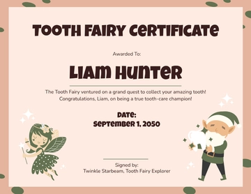Free Tooth Fairy Certificate for Boys Template to Edit Online