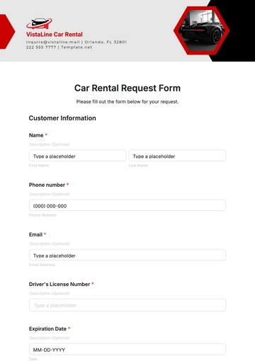 Free Car Rental Request Form Template to Edit Online