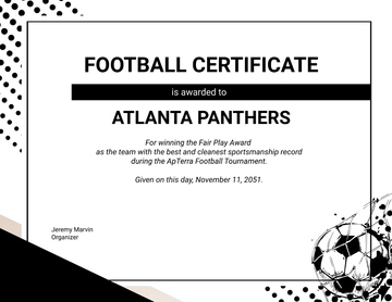 Free Black and White Football Certificate Template to Edit Online