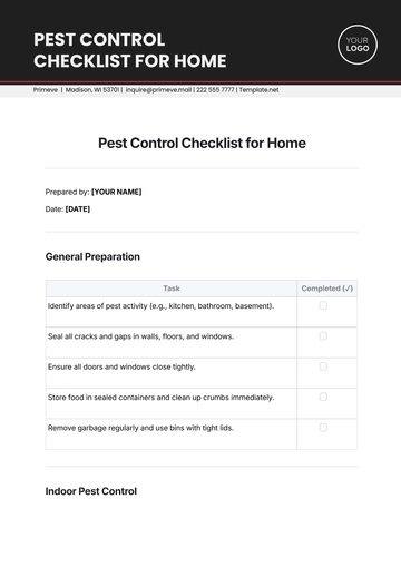 Free Pest Control Checklist for Home Template to Edit Online