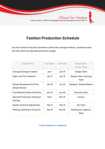 Free Fashion Production Schedule Template to Edit Online