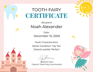 Free Creative Pink Tooth Fairy Certificate Template to Edit Online