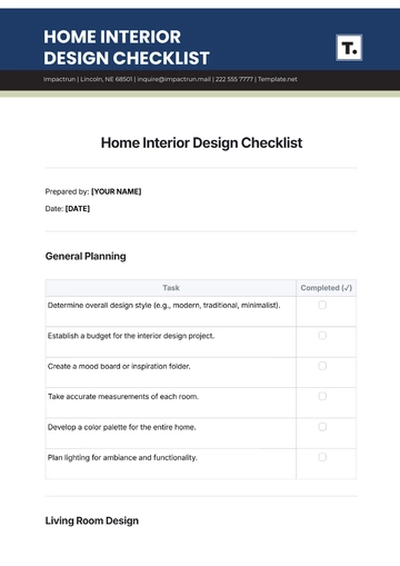 Free Home Interior Design Checklist Template to Edit Online
