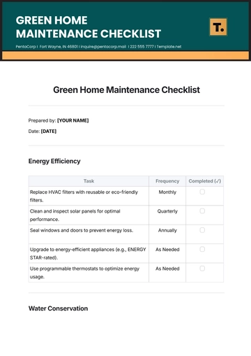 Free Green Home Maintenance Checklist Template to Edit Online