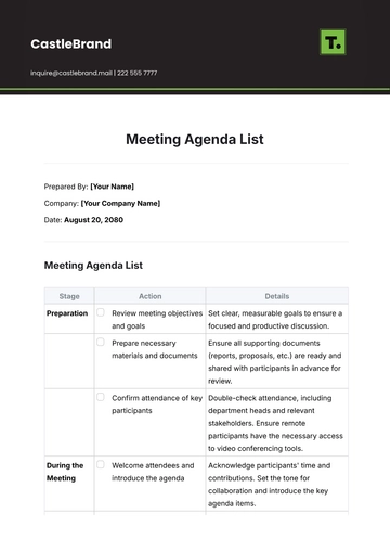 Free Meeting Agenda List Template
