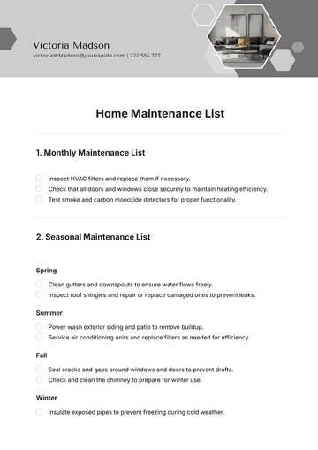 Free Home Maintenance List Template
