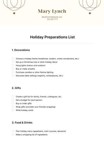 Free Holiday Preparations List Template