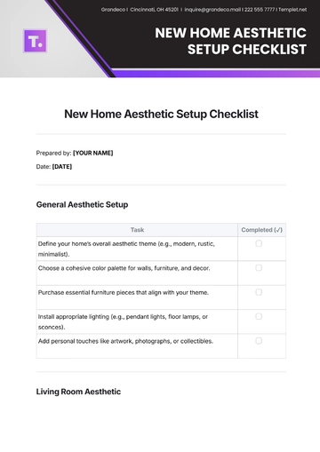 Free New Home Aesthetic Setup Checklist Template to Edit Online