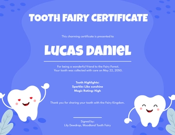 Free Tooth Fairy Certificate with Illustration Template to Edit Online