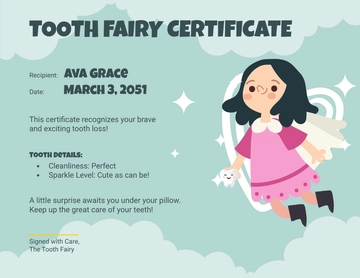 Free Cute Tooth Fairy Certificate Template to Edit Online