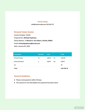 Personal Trainer Invoice Template