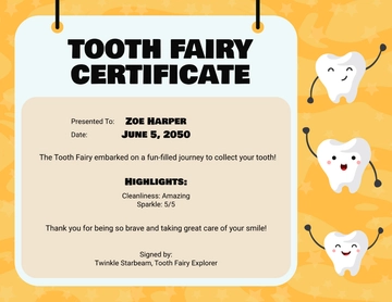 Free Note-Style Tooth Fairy Certificate Template to Edit Online