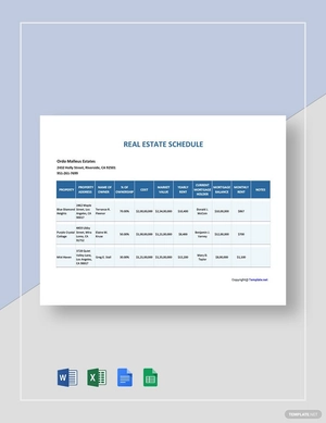 Simple Real Estate Schedule Template