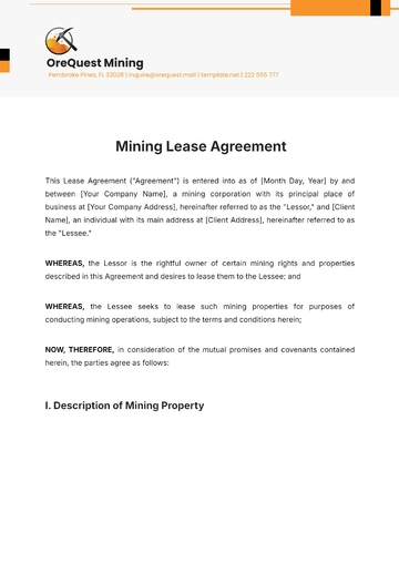 Free Mining Lease Agreement Template to Edit Online