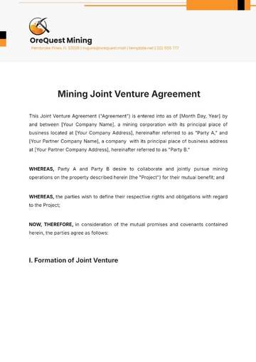 Free Mining Joint Venture Agreement Template to Edit Online
