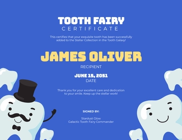 Free Blue Tooth Fairy Certificate Template to Edit Online