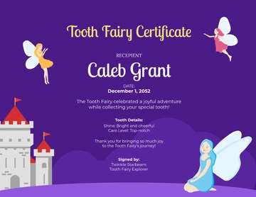 Free Purple Tooth Fairy Certificate Template to Edit Online