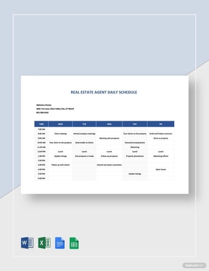 Real Estate Agent Daily Schedule Template