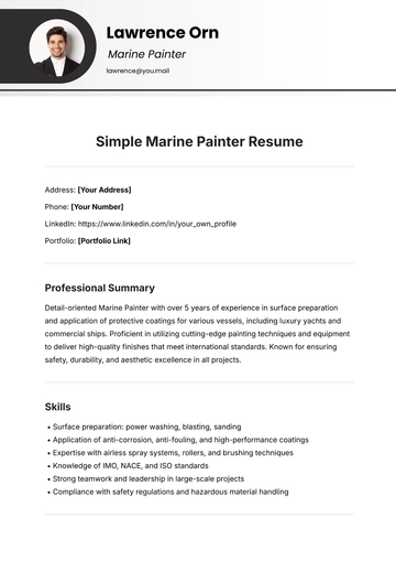 Free Simple Marine Painter Resume Template to Edit Online Free Simple Marine Painter Resume Template to Edit Online