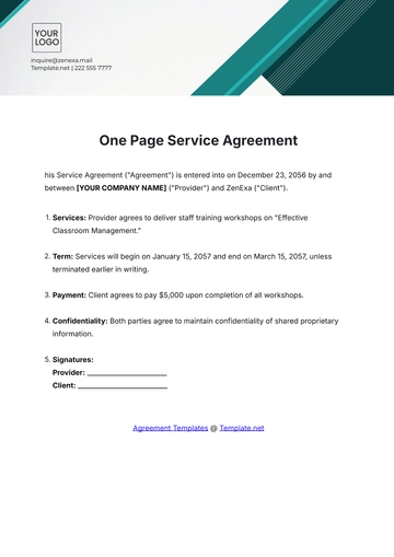 Free One Page Service Agreement Template to Edit Online
