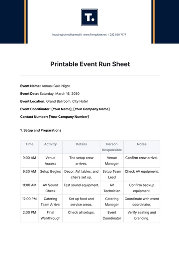 Free Printable Event Run Sheet Template to Edit Online