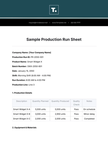 Free Sample Production Run Sheet Template to Edit Online