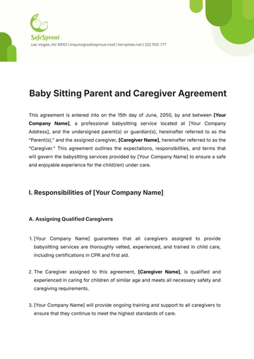 Free Baby Sitting Parent and Caregiver Agreement Template to Edit Online