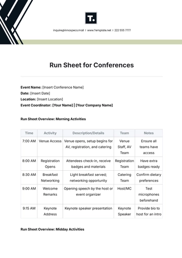 Free Run Sheet for Conferences Template to Edit Online