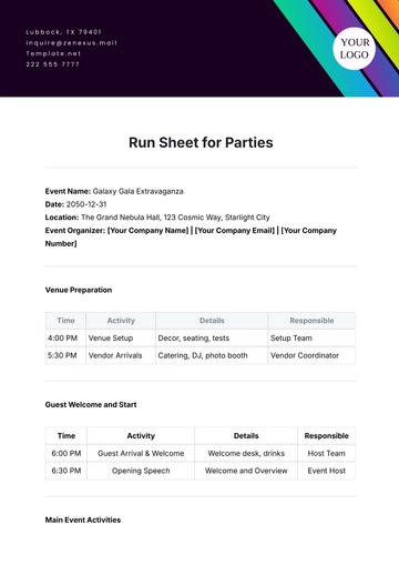 Free Run Sheet for Parties Template to Edit Online