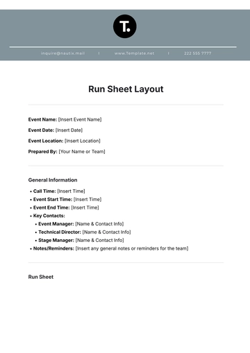 Free Run Sheet Layout Template to Edit Online