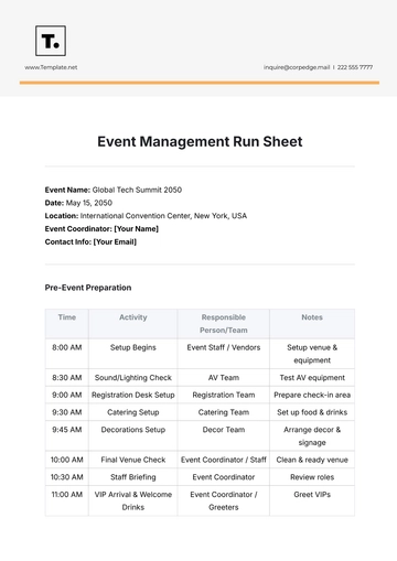 Free Event Management Run Sheet Template to Edit Online