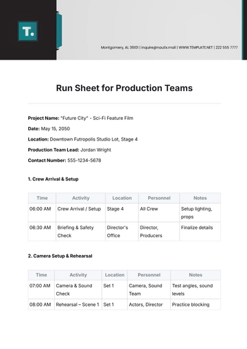 Free Run Sheet for Production Teams Template to Edit Online