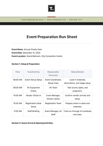 Free Event Preparation Run Sheet Template to Edit Online