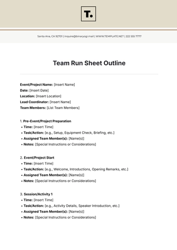 Free Team Run Sheet Outline Template to Edit Online