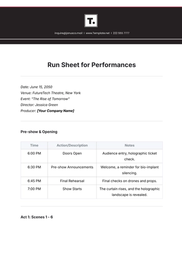 Free Run Sheet for Performances Template to Edit Online