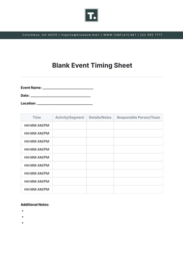 Free Blank Event Timing Sheet Template to Edit Online