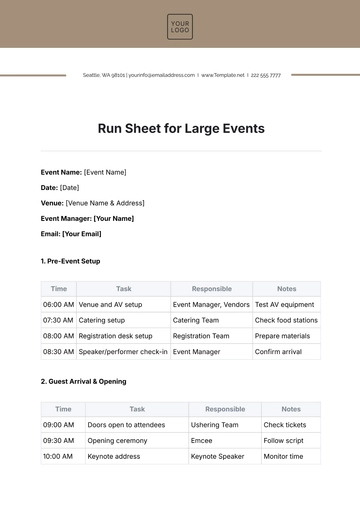 Free Run Sheet Template for Large Events to Edit Online