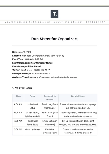 Free Run Sheet Template for Organizers to Edit Online